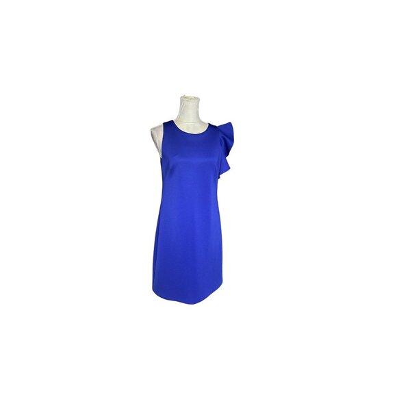 Vince Camuto Royal Blue Sleeveless Ruffle Scuba Sheath Cocktail Dress Size 8 - Picture 1 of 8
